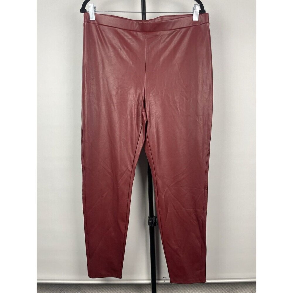 Chico's Red Ponte Faux-Leather Pull On Elastic Waist Leggings Size‎ L/12
